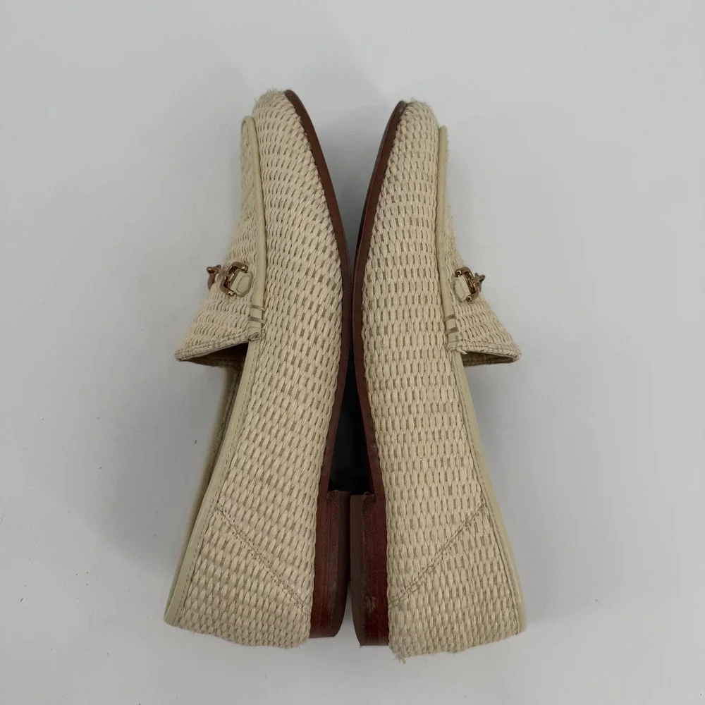 Sam Edelman Loraine Woven Horsebit Loafers Cream Raffia Flat Shoes 7M 903842